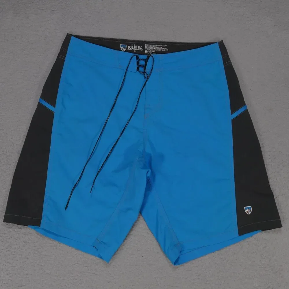 Kuhl Mutiny Board Shorts Mens 34 Blue Black Stretch Panel Ripstop Swim Trunks